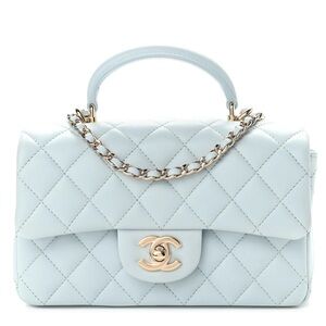 Chanel Mini Classic Handbag With Top Handle - Blue